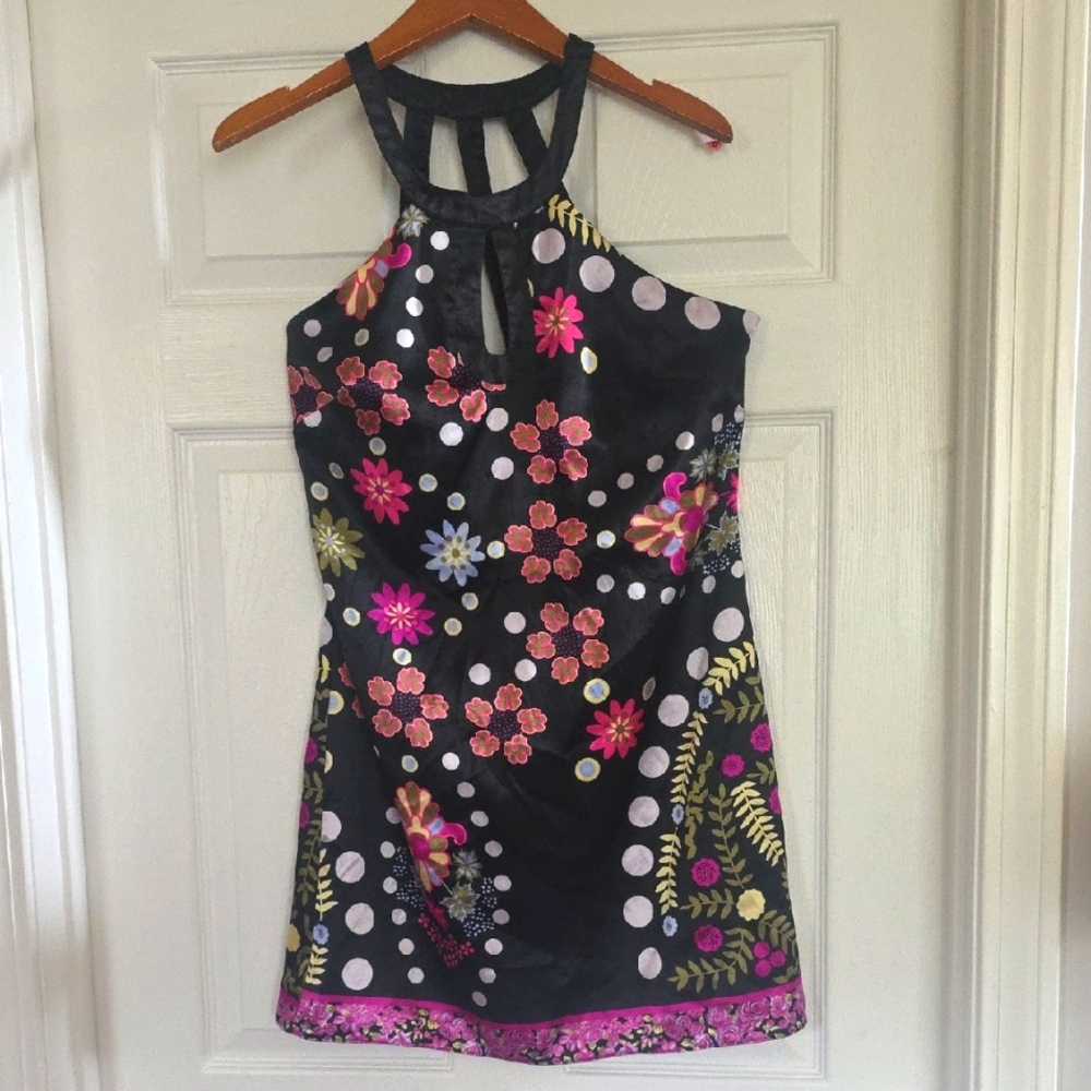 Rubber Ducky Productions Inc Cutout Black Floral Satiny Dress